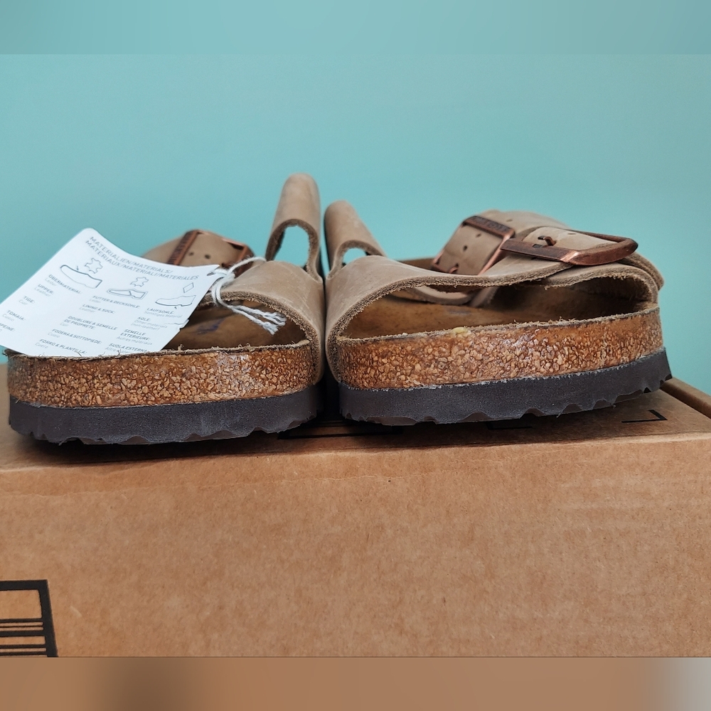 Birkenstock Arizona Tobacco Brown Leather Unisex Sandals Women's 11R/Mens 9R NWT - Picture 11 of 16